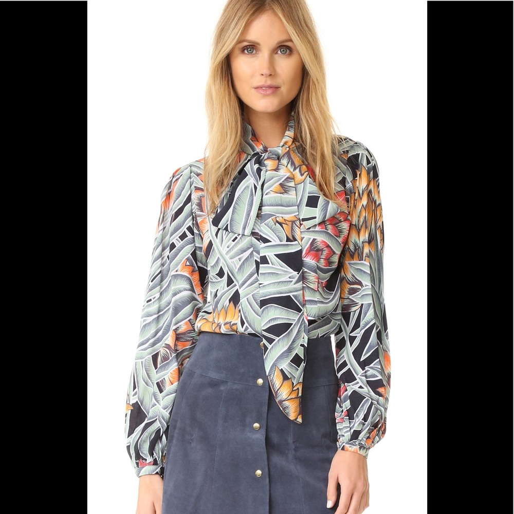 Mara Hoffman Tie-Neck Long Sleeve Peasant Blouse M